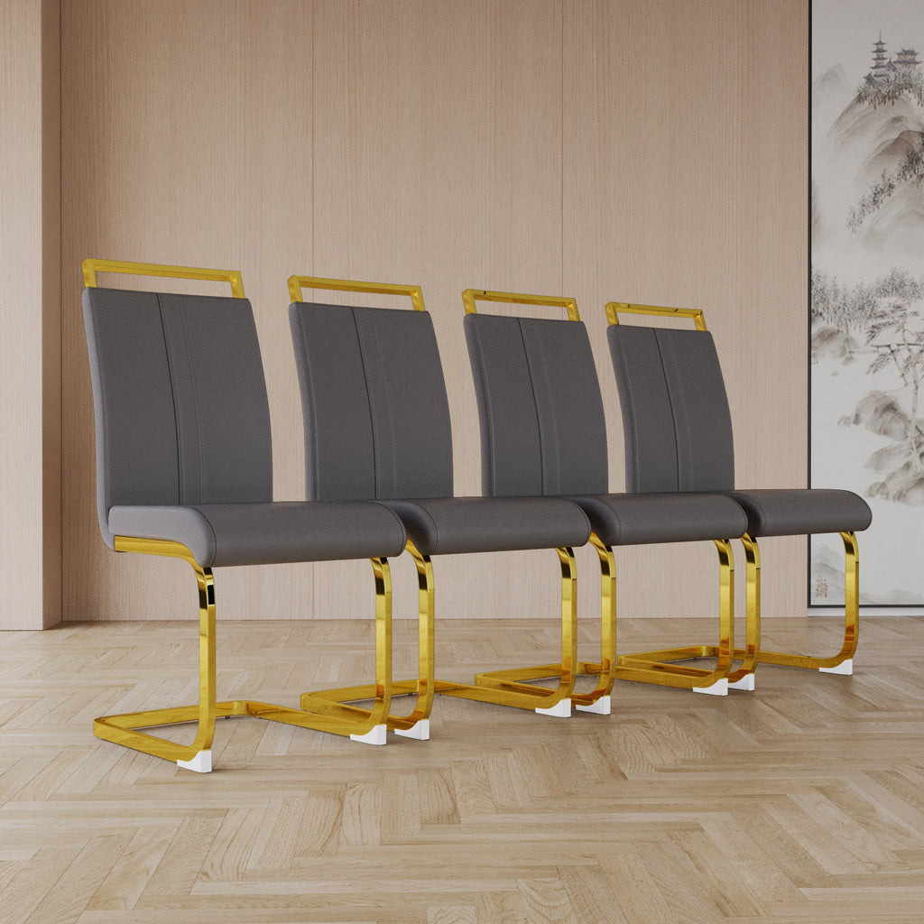 Dining Chairs Set of 4, Side & Kitchen Chairs with Gold Frame, Faux Leather Padded Seat High Back, for Dining, Kitchen & Living Room - Dark Grey