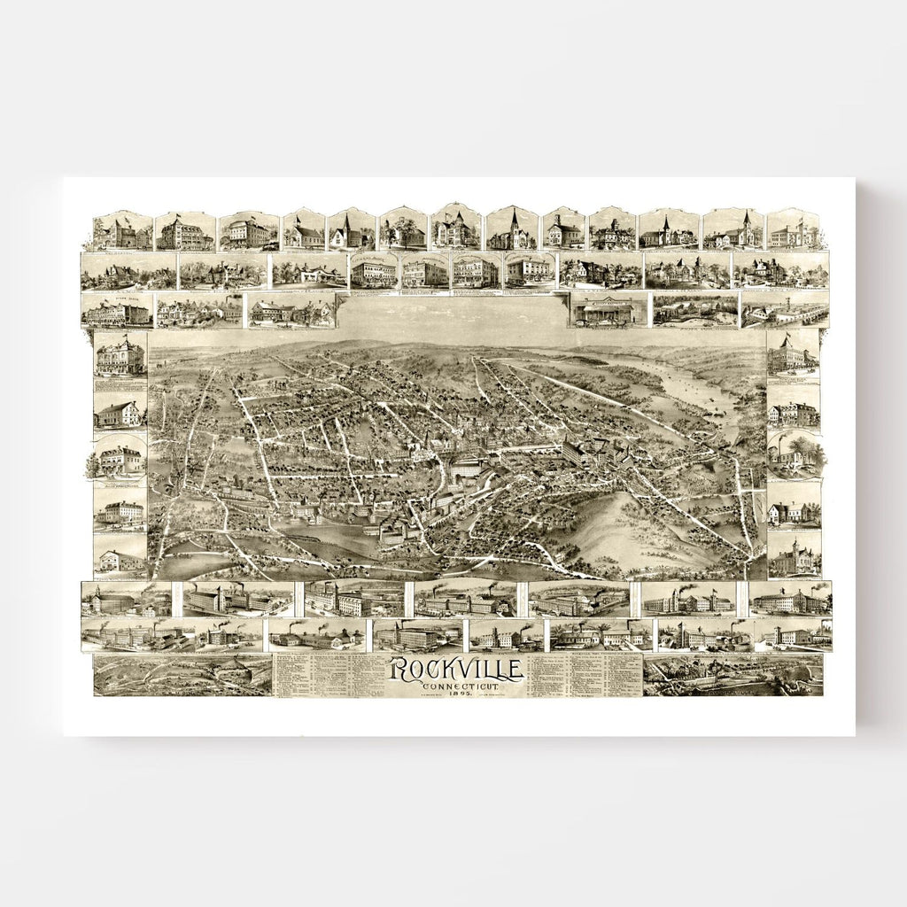 Vintage Map of Rockville, Connecticut 1895