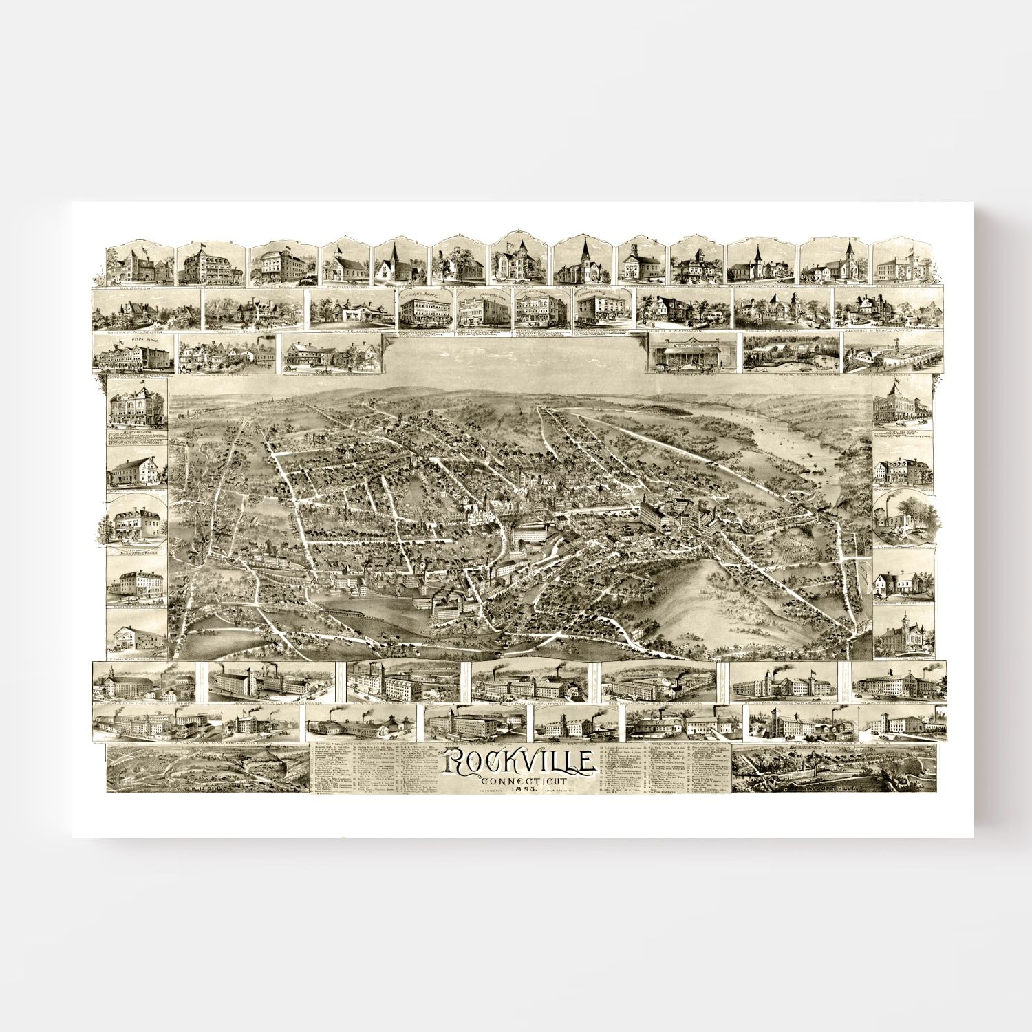 Vintage Map of Rockville, Connecticut 1895