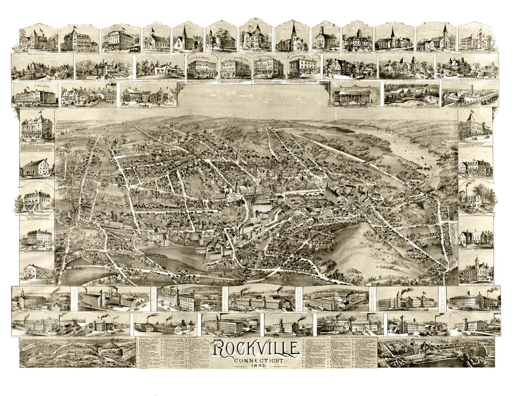 Vintage Map of Rockville, Connecticut 1895