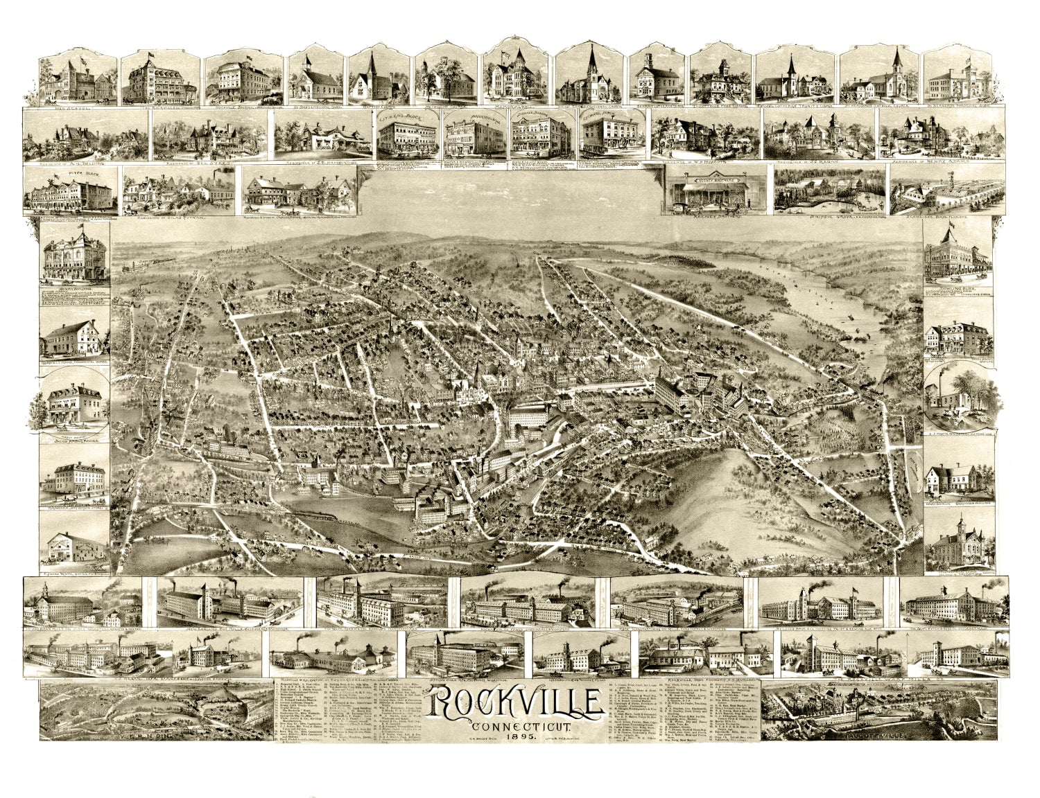 Vintage Map of Rockville, Connecticut 1895