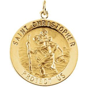 14K Yellow Gold 22 mm St. Christopher Medal