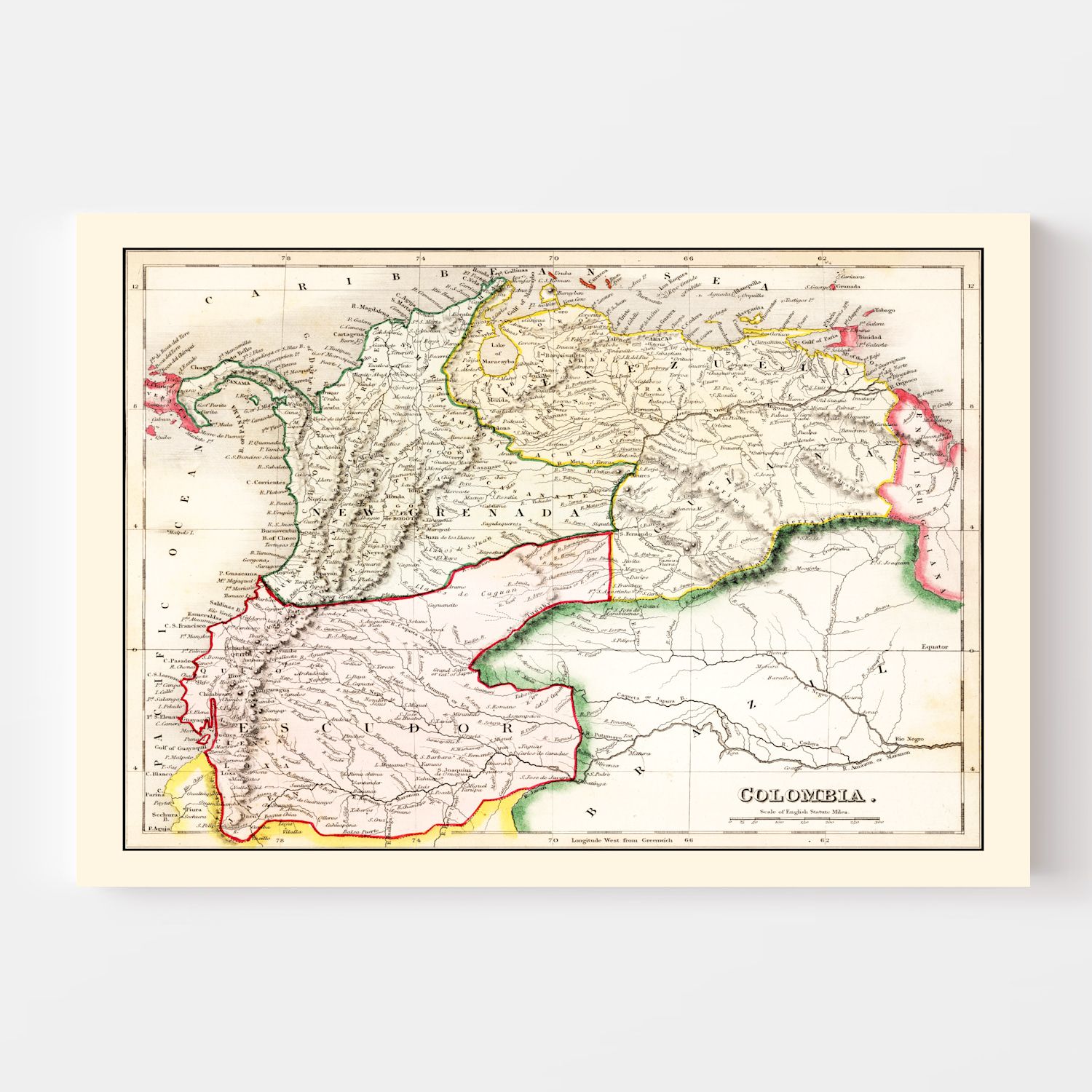 Vintage Map of Colombia 1832