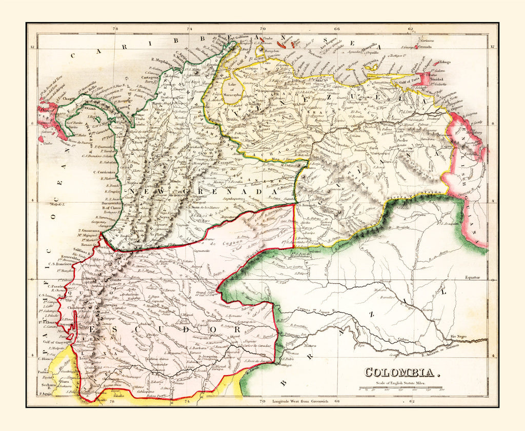 Vintage Map of Colombia 1832