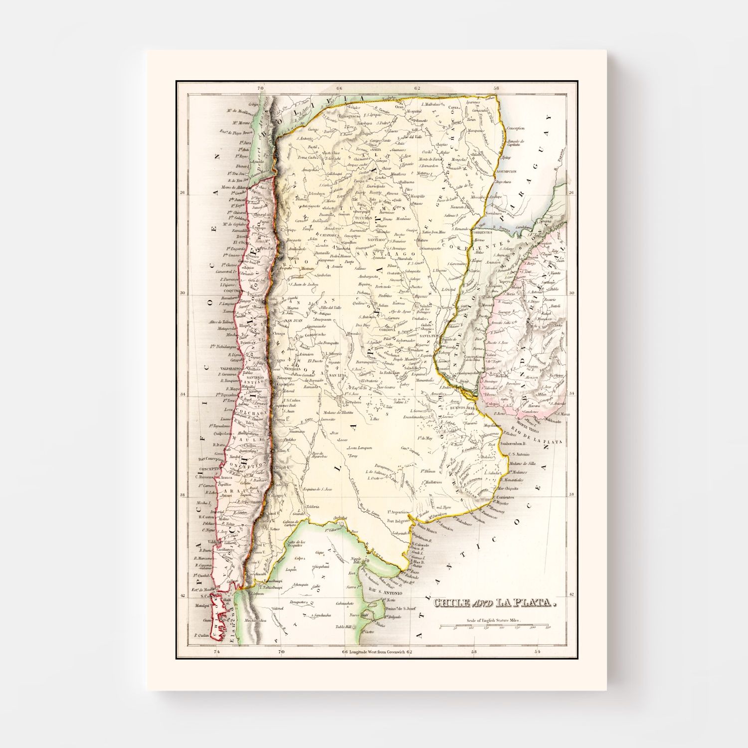 Vintage Map of Chile & La Plata 1832