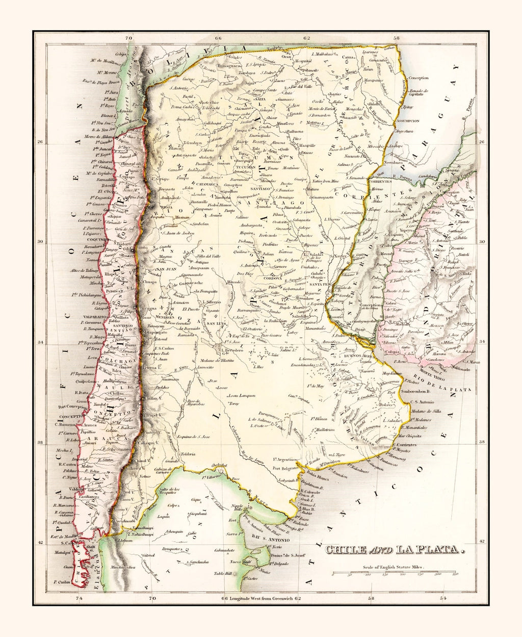 Vintage Map of Chile & La Plata 1832