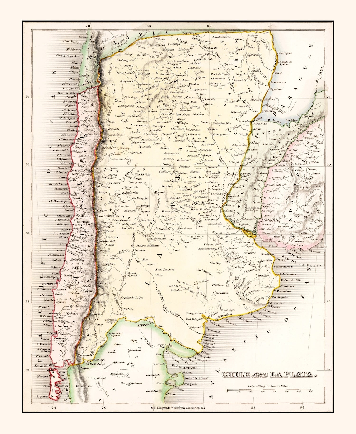 Vintage Map of Chile & La Plata 1832