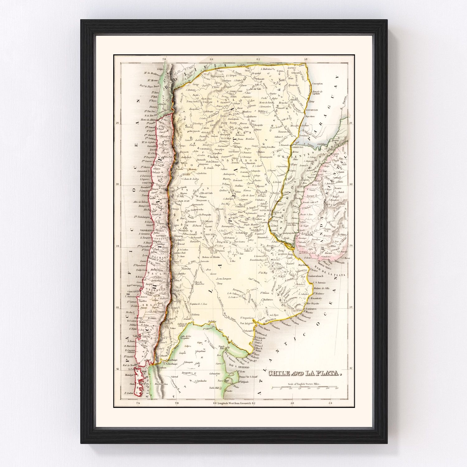 Vintage Map of Chile & La Plata 1832