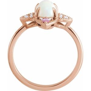 14K Rose Gold Natural Ethiopian Opal, Natural Pink Sapphire & .05 CTW Natural Diamond Ring