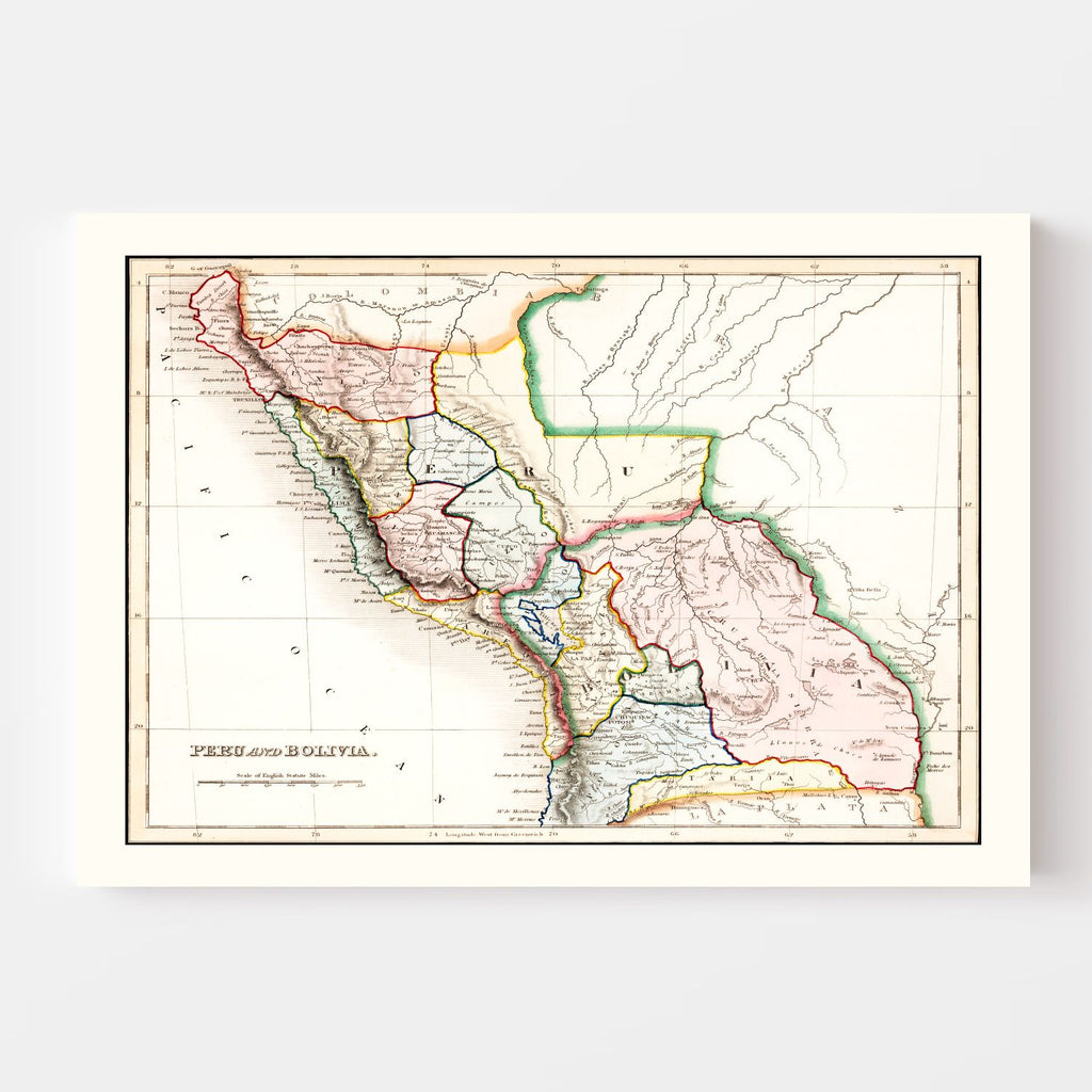Vintage Map of Peru & Bolivia 1832