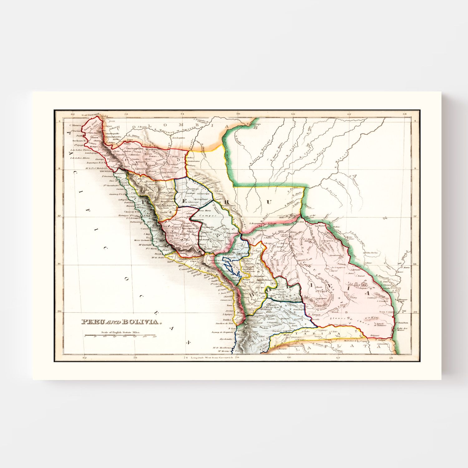 Vintage Map of Peru & Bolivia 1832