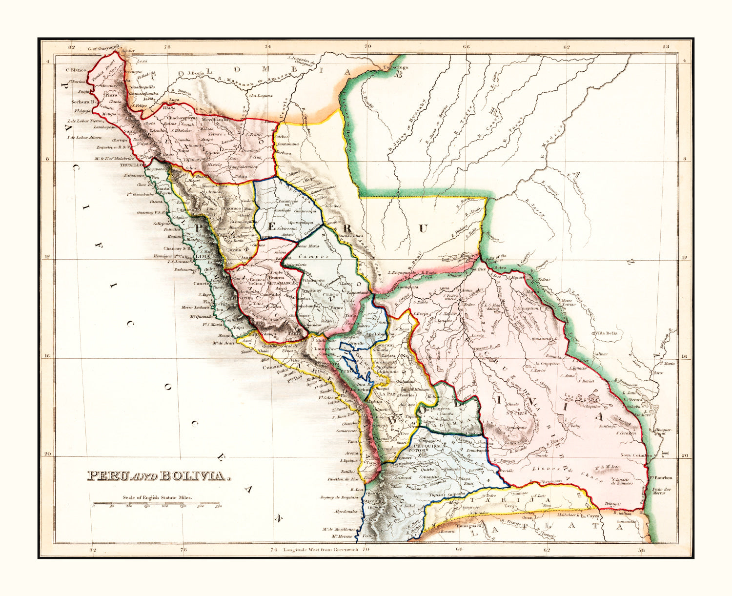 Vintage Map of Peru & Bolivia 1832