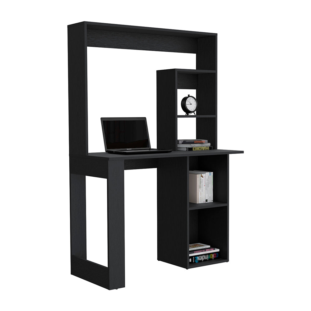 Writing Computer Desk with Storage Shelves and Hutch, Black