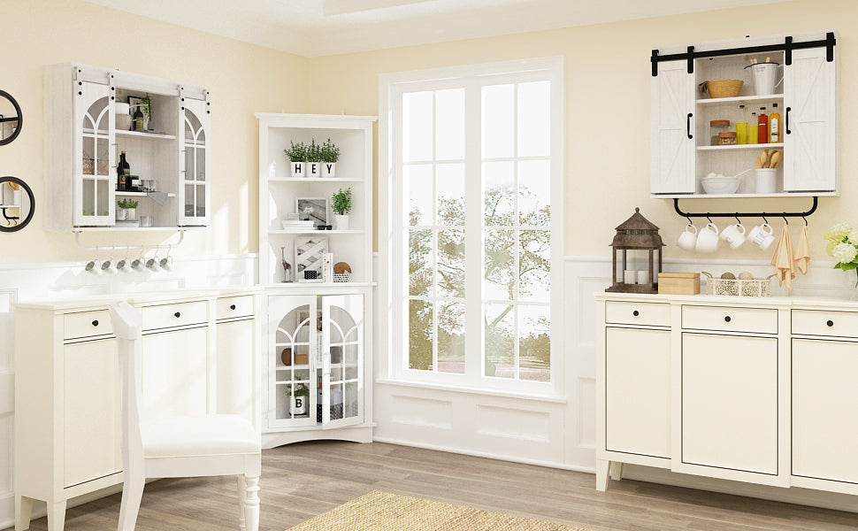 Corner Storage Cabinet, 63.3' Tall Freestanding Bookcase with  Doors & Adjustable Shelves, 5-Tier Corner Display Cabinet for Living Room, Office, Dining Room, White