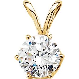 14K Yellow Gold Imitation White Cubic Zirconia Solitaire Pendant