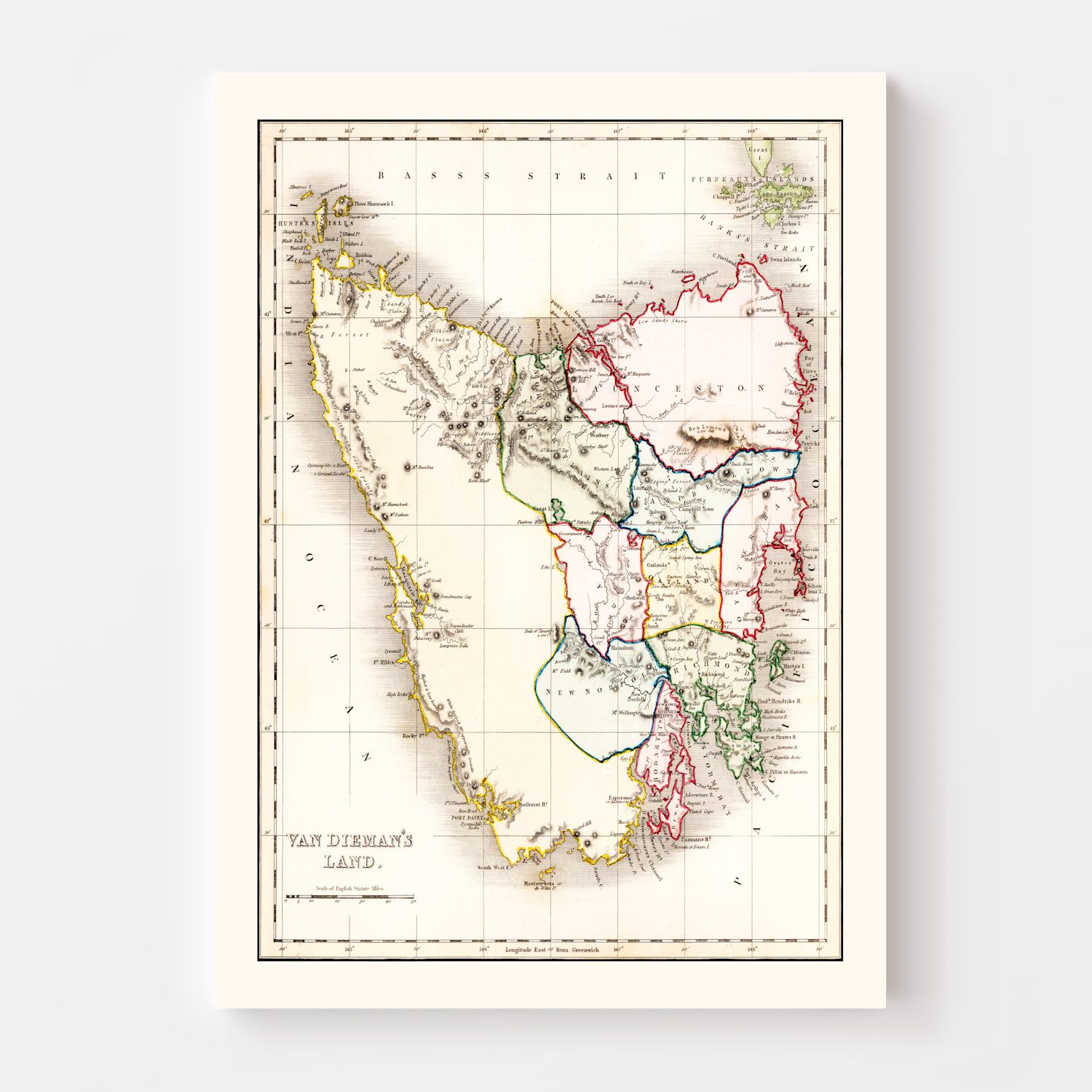 Vintage Map of Van Diemen's Land (Tasmania) 1832