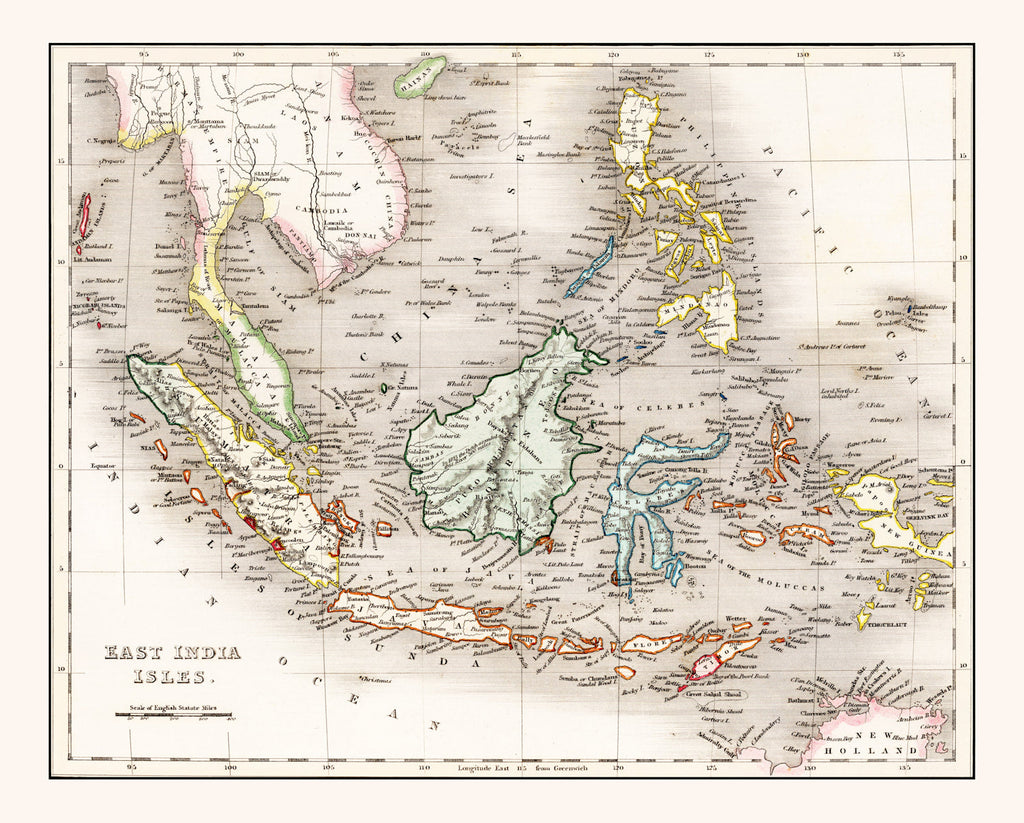 Vintage Map of Indonesia, Malaysia & Philippines 1832