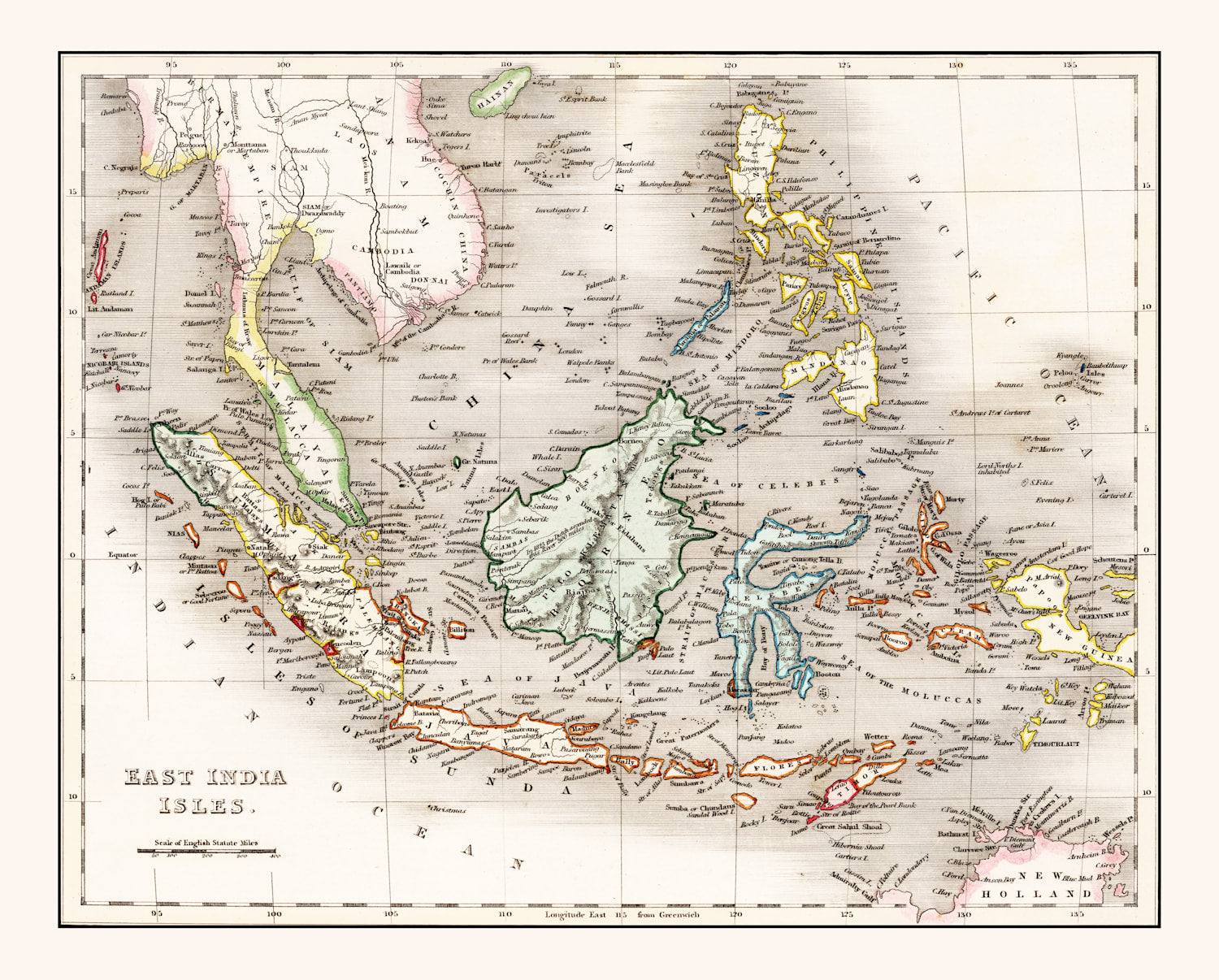 Vintage Map of Indonesia, Malaysia & Philippines 1832