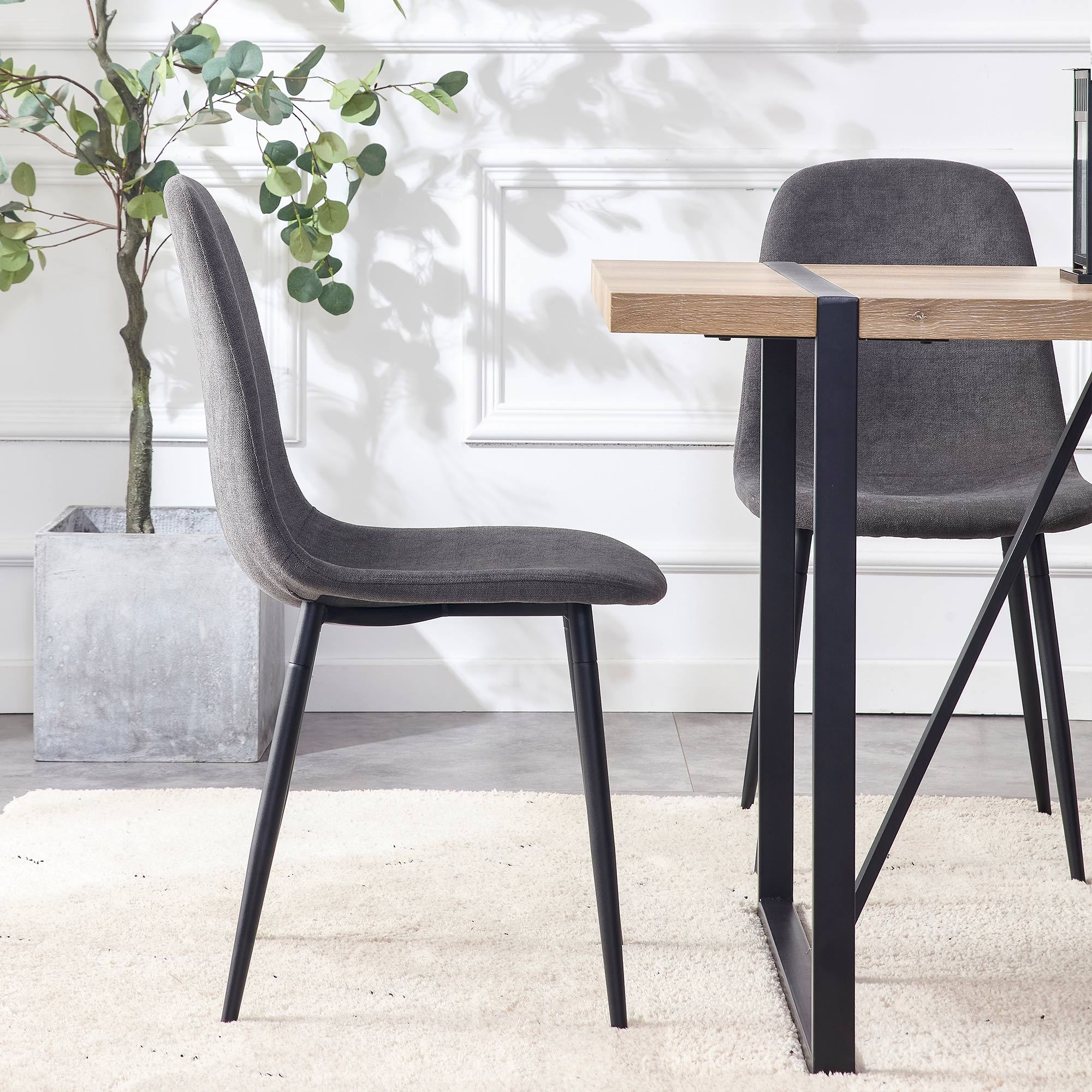 A set of 4 modern medieval style restaurant cushioned side chairs, equipped with soft cushions and black metal legs, suitable for kitchens, lounges, and farmhouses. B0501A