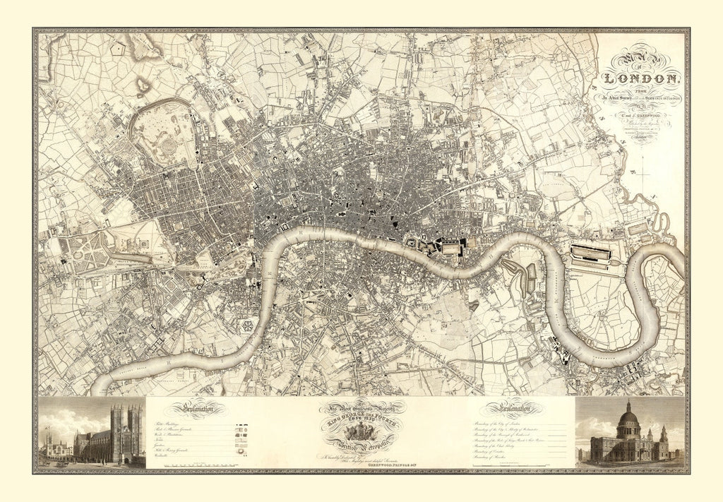 Vintage Map of London, England 1827
