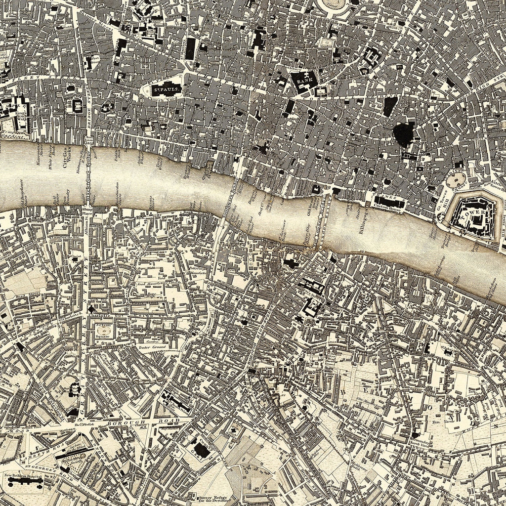 Vintage Map of London, England 1827