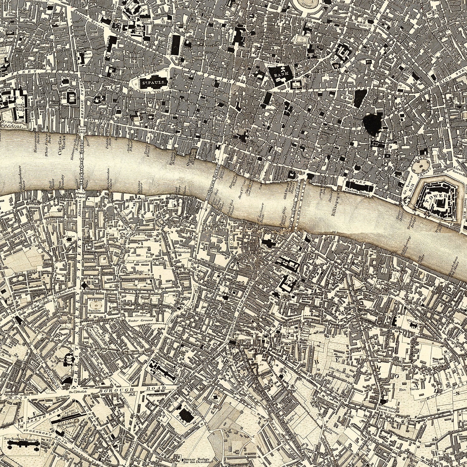 Vintage Map of London, England 1827