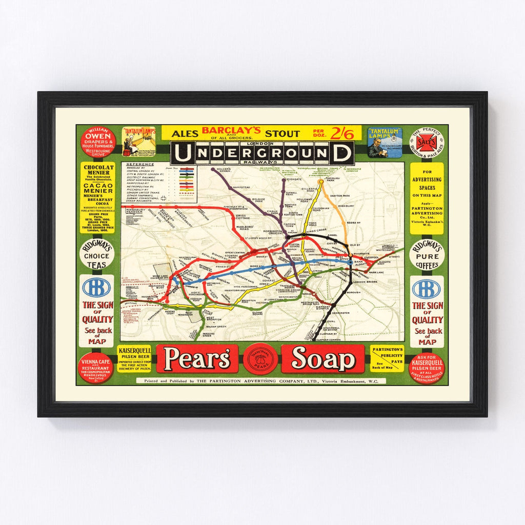 Vintage Map of London's Underground Railways 1908