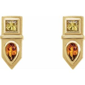 14K Yellow Gold Natural Yellow Multi-Gemstone Geometric Bar Earrings