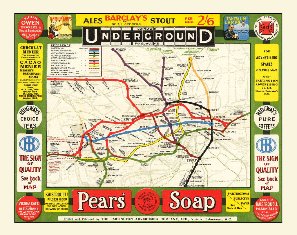 Vintage Map of London's Underground Railways 1908