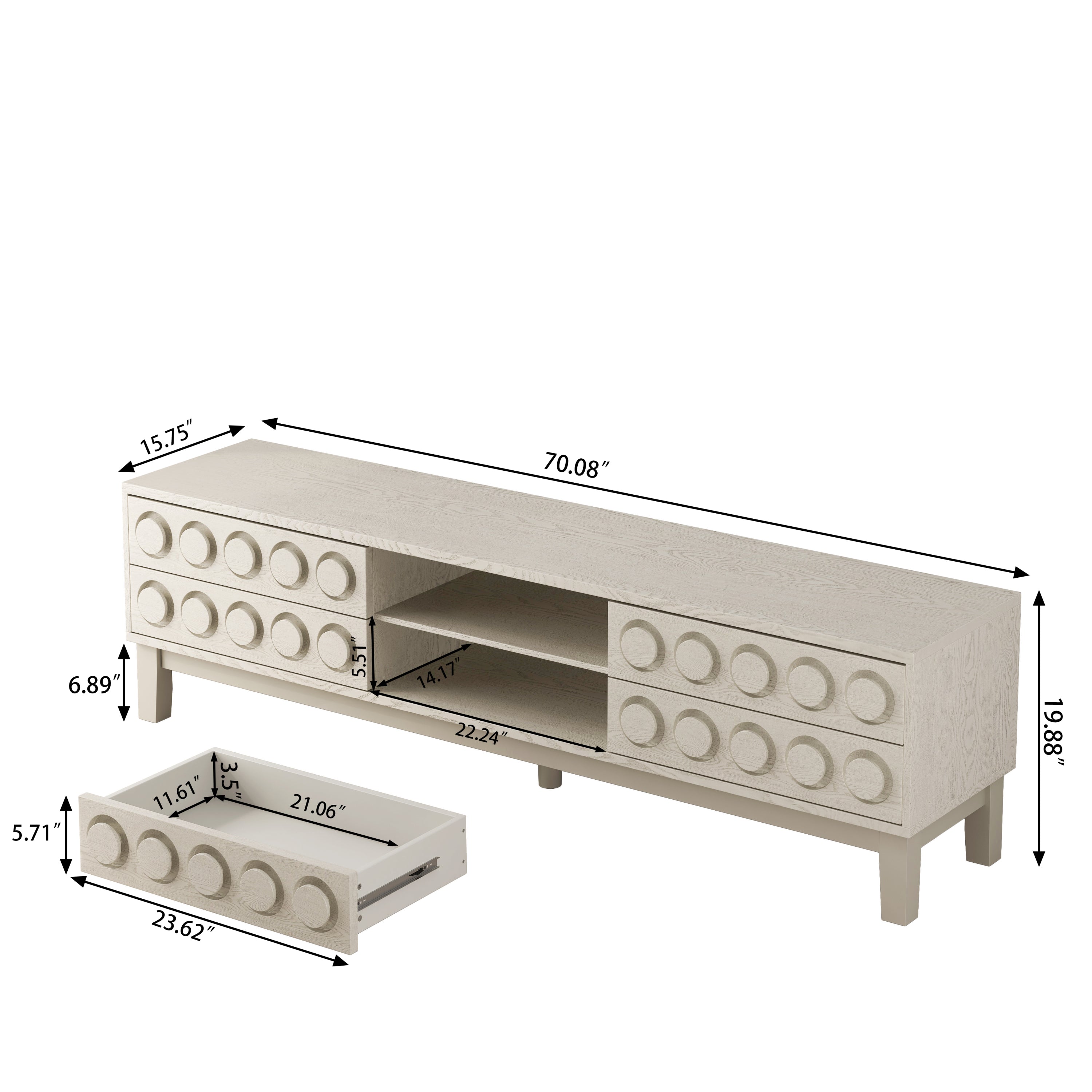 TV Stand for TVs up to 75', Media Console with 4 Drawers, Entertainment Center with Storage for Living Room and Bedroom(White)