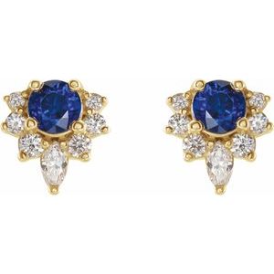 14K Yellow Gold Lab-Grown Blue Sapphire & 1/6 CTW Natural Diamond Earrings