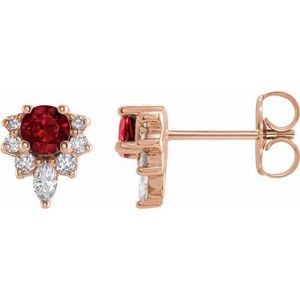 14K Rose Gold Natural Mozambique Garnet & 1/6 CTW Natural Diamond Earrings