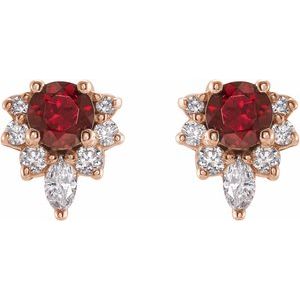 14K Rose Gold Natural Mozambique Garnet & 1/6 CTW Natural Diamond Earrings – image 2