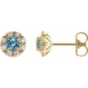 14K Yellow Gold 6 mm Natural Aquamarine & 1/3 CTW Natural Diamond Halo-Style Earrings