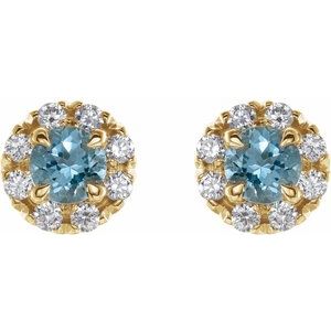 14K Yellow Gold 4 mm Natural Aquamarine & 1/5 CTW Natural Diamond Halo-Style Earrings – image 2