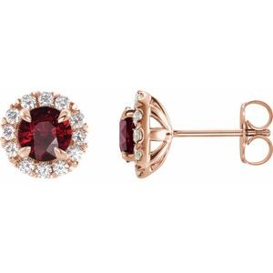 14K Rose Gold 4 mm Natural Mozambique Garnet & 1/5 CTW Natural Diamond Halo-Style Earrings