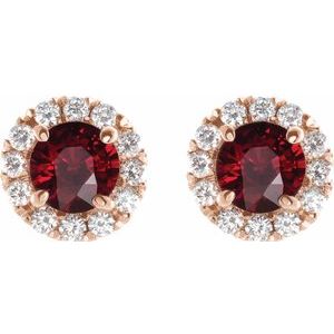 14K Rose Gold 4 mm Natural Mozambique Garnet & 1/5 CTW Natural Diamond Halo-Style Earrings – image 2
