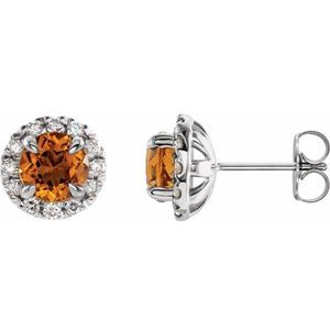 Platinum 5 mm Natural Citrine & 1/3 CTW Natural Diamond Halo-Style Earrings