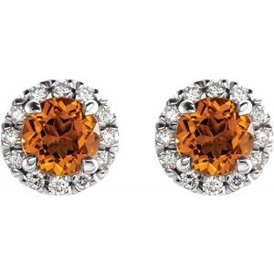 Platinum 4 mm Natural Citrine & 1/5 CTW Natural Diamond Halo-Style Earrings – image 2