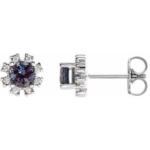 14K White Gold Lab-Grown Alexandrite & .06 CTW Natural Diamond Earrings