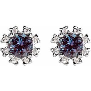 14K White Gold Lab-Grown Alexandrite & .06 CTW Natural Diamond Earrings – image 2