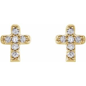14K Yellow Gold .06 CTW Natural Diamond Youth Cross Earrings – image 2