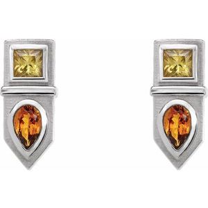 Sterling Silver Natural Yellow Multi-Gemstone Geometric Bar Earrings – image 2