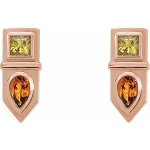 14K Rose Gold Natural Yellow Multi-Gemstone Geometric Bar Earrings