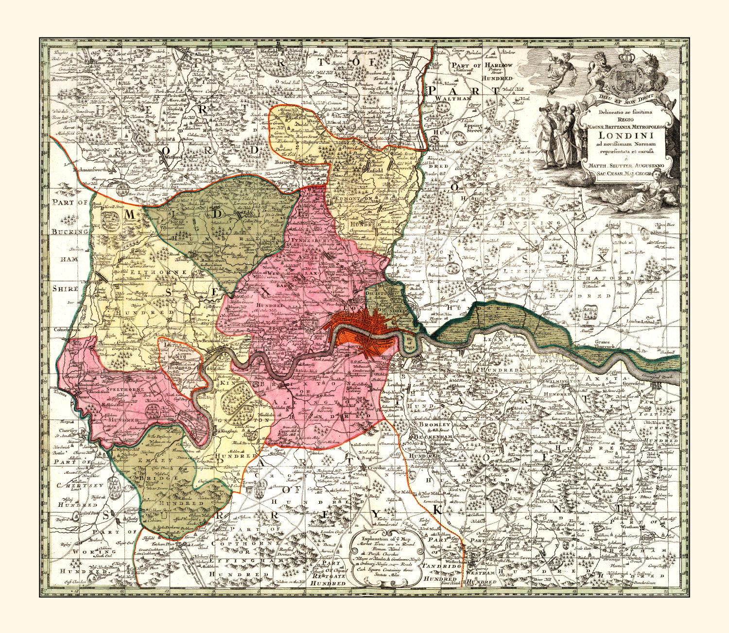 Vintage Map of London, England 1740