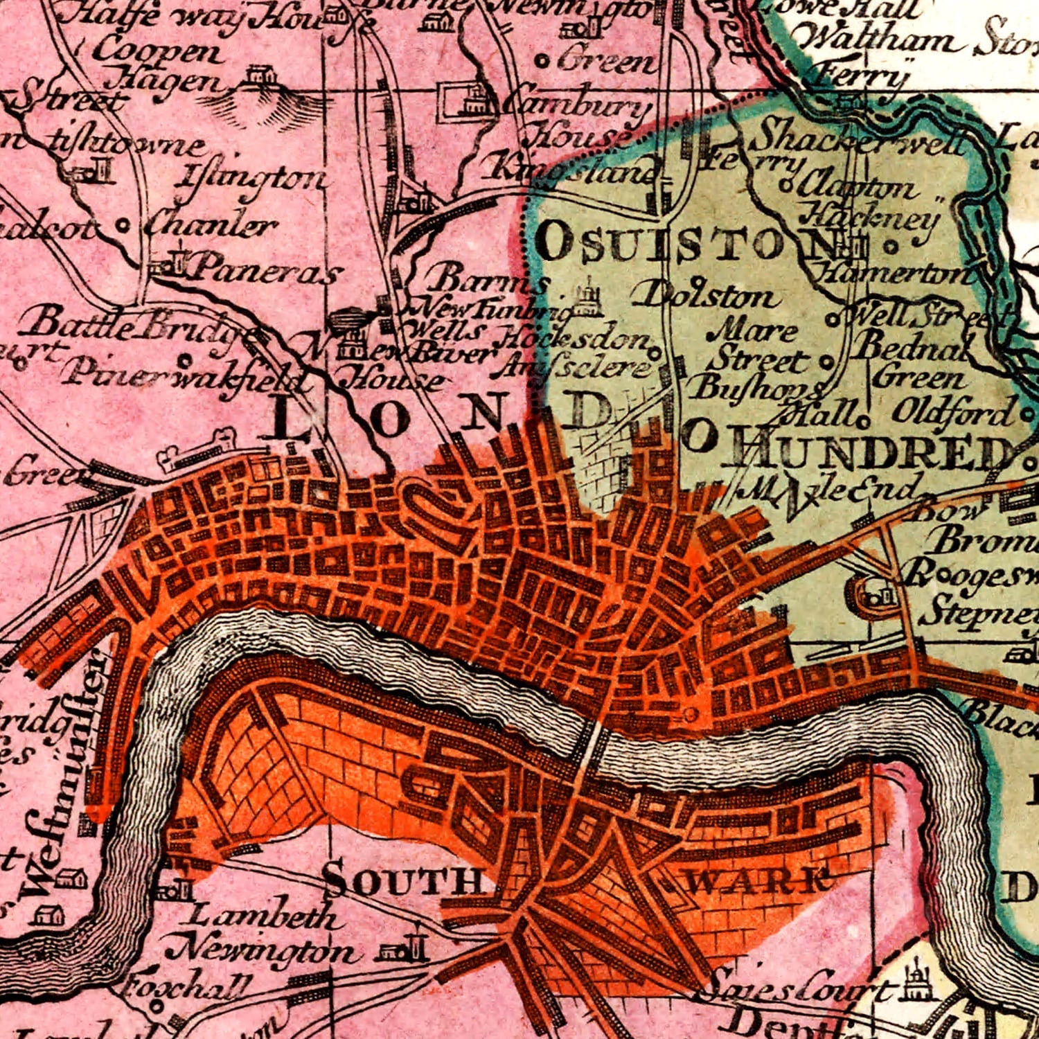 Vintage Map of London, England 1740