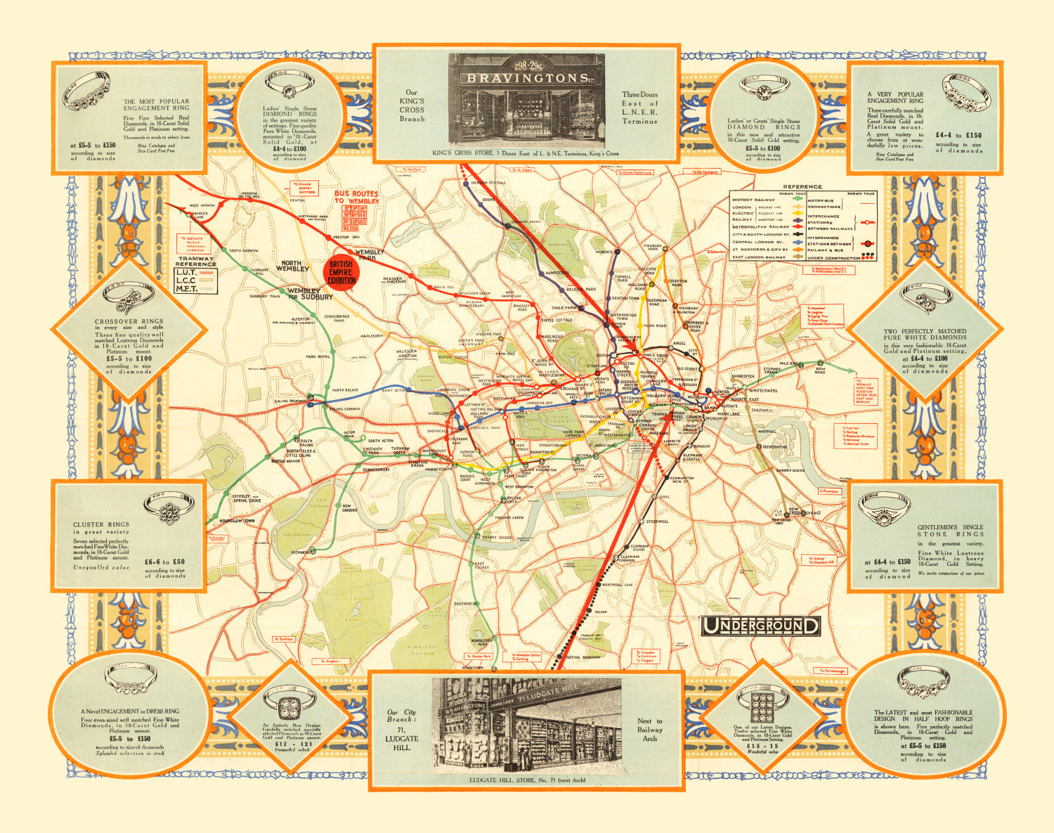 Vintage Map of How To Get To Wembley 1922