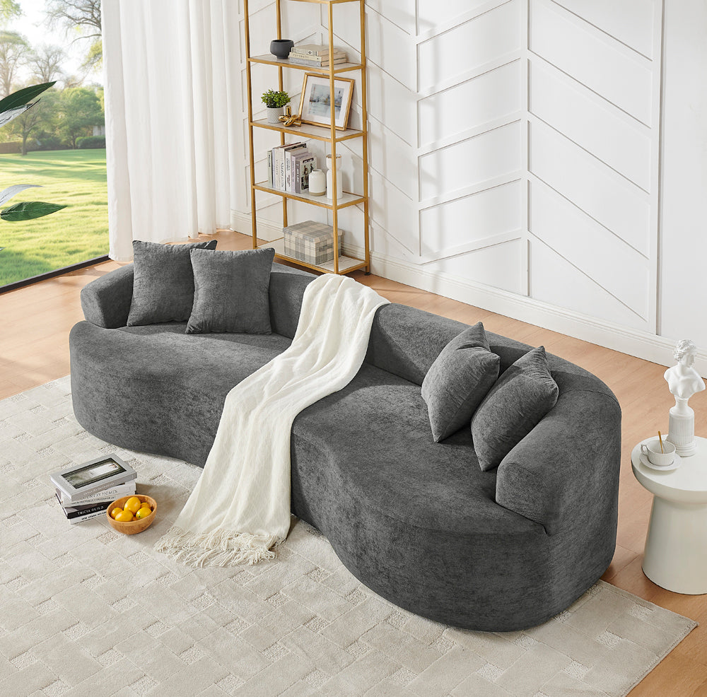 Modern Cloud 4-Seater Sectional Curved Sofa, Minimalist Compression Living Room Couch, No Assembly Needed, Chenille, DarkGrey