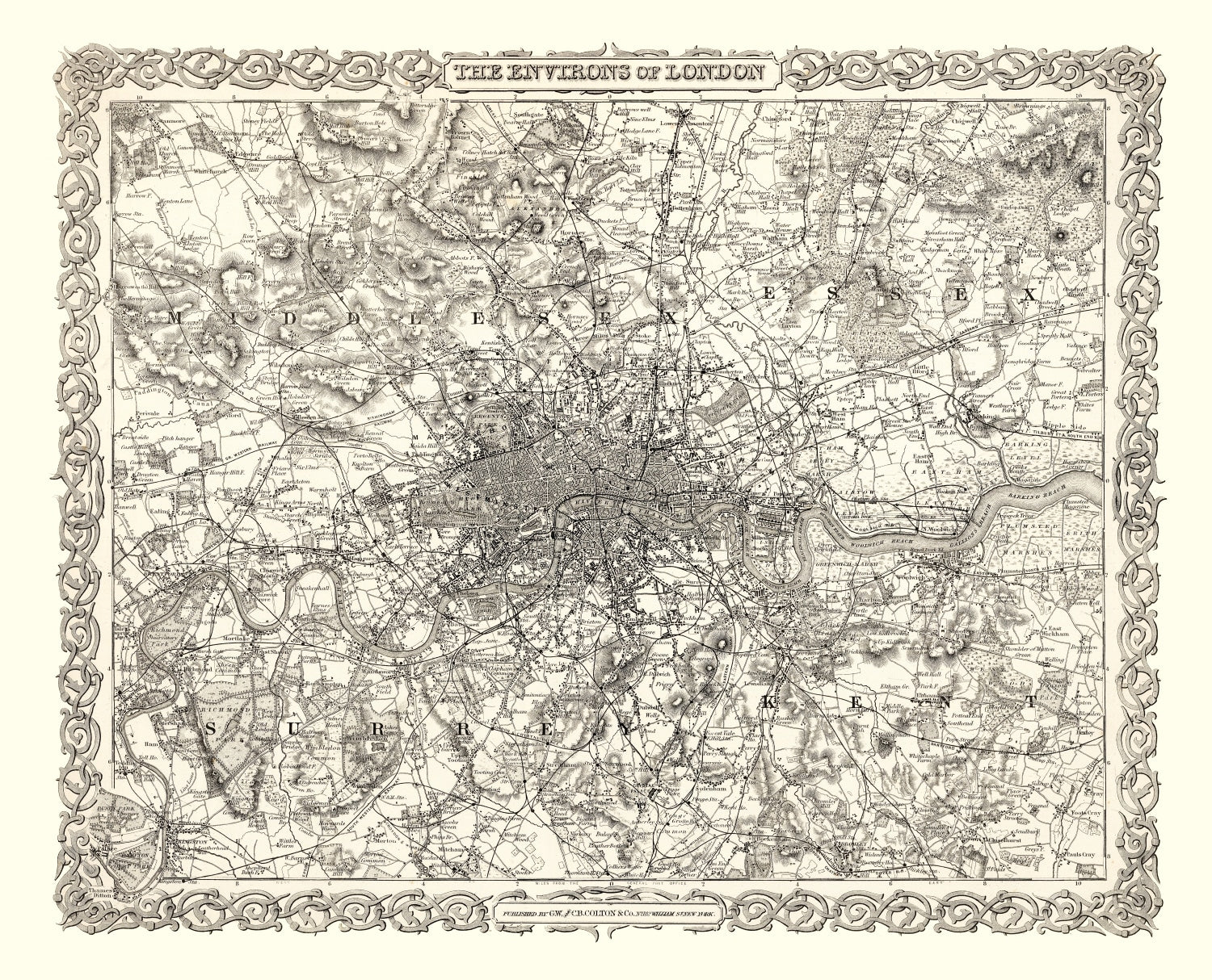 Vintage Map of London, England 1886