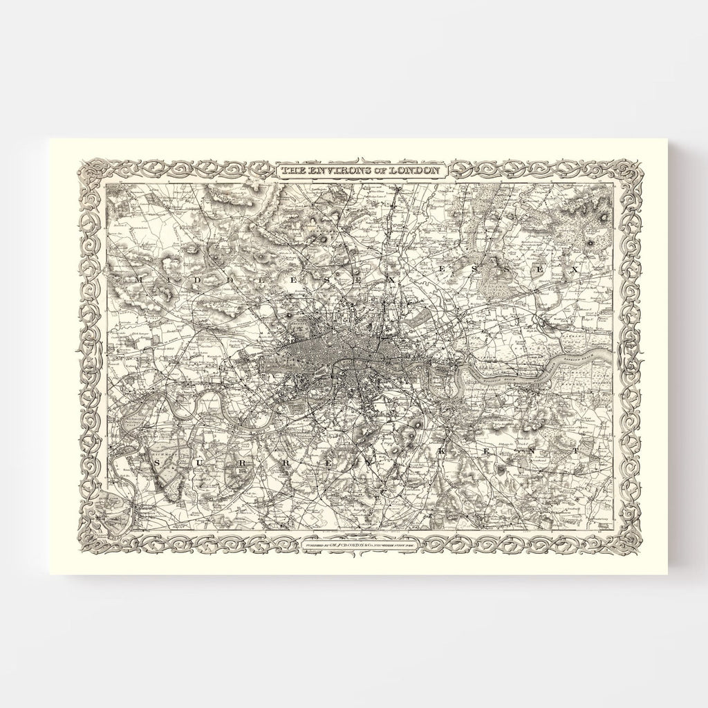 Vintage Map of London, England 1886